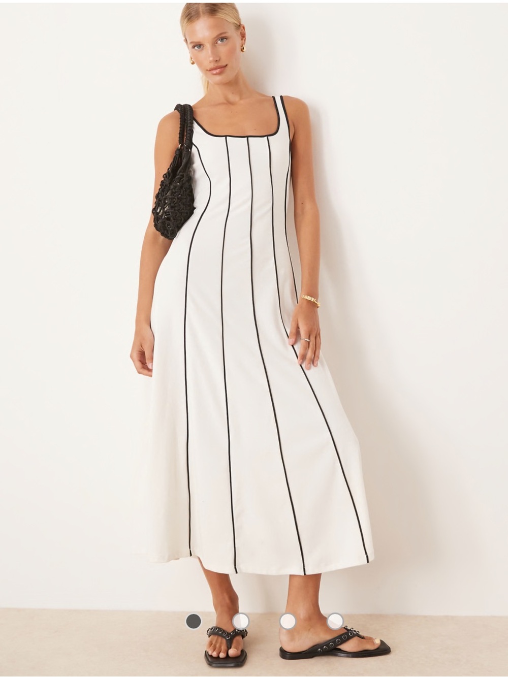 Mango square neck midi dress with contrast seam detail in white XS New With Tags